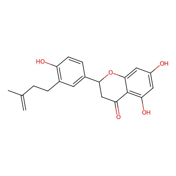 2D Structure of (2S)-5,7-dihydroxy-2-[4-hydroxy-3-(3-methylbut-3-enyl)phenyl]-2,3-dihydrochromen-4-one