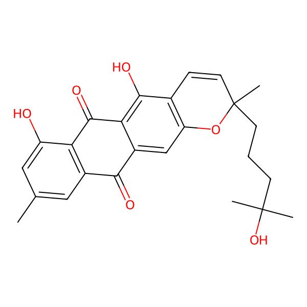 2D Structure of (2S)-5,7-dihydroxy-2-(4-hydroxy-4-methylpentyl)-2,9-dimethylnaphtho[2,3-g]chromene-6,11-dione