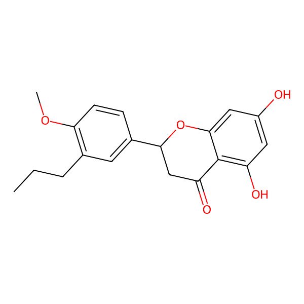 2D Structure of (2S)-5,7-dihydroxy-2-(4-methoxy-3-propylphenyl)-2,3-dihydrochromen-4-one