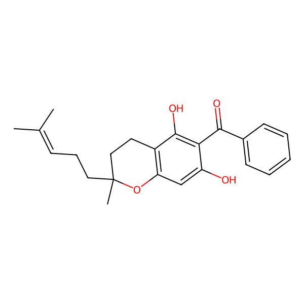 2D Structure of [(2S)-5,7-dihydroxy-2-methyl-2-(4-methylpent-3-enyl)-3,4-dihydrochromen-6-yl]-phenylmethanone