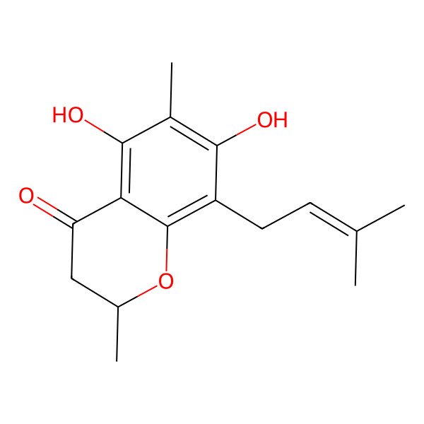 2D Structure of (2S)-5,7-dihydroxy-2,6-dimethyl-8-(3-methylbut-2-enyl)-2,3-dihydrochromen-4-one