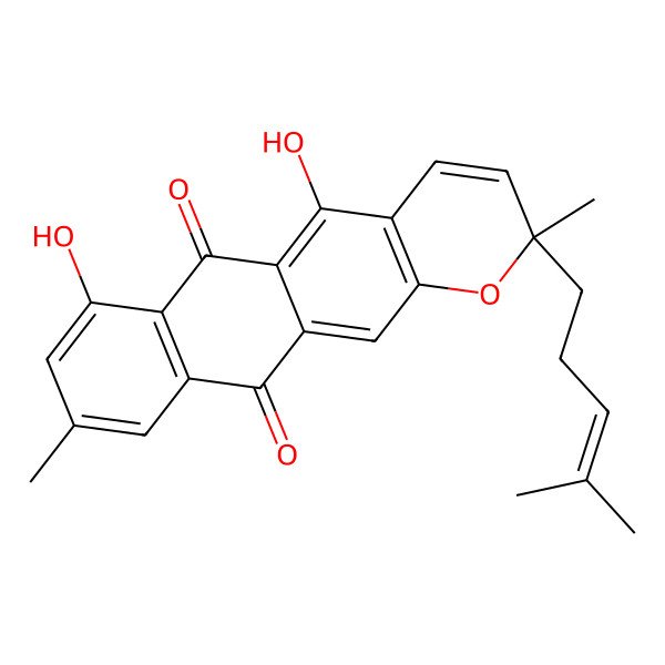 2D Structure of (2S)-5,7-dihydroxy-2,9-dimethyl-2-(4-methylpent-3-enyl)naphtho[2,3-g]chromene-6,11-dione