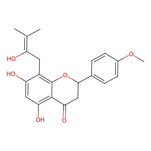 2D Structure of (2S)-5,7-dihydroxy-8-(2-hydroxy-3-methylbut-2-enyl)-2-(4-methoxyphenyl)-2,3-dihydrochromen-4-one