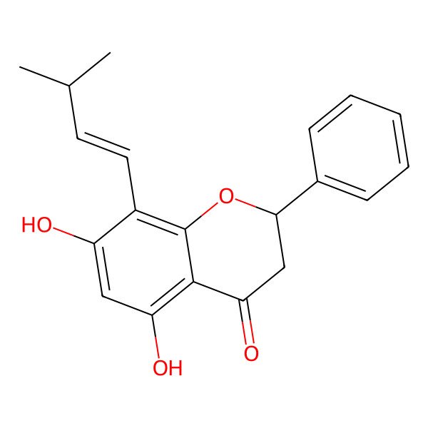 2D Structure of (2S)-5,7-dihydroxy-8-[(E)-3-methylbut-1-enyl]-2-phenyl-2,3-dihydrochromen-4-one
