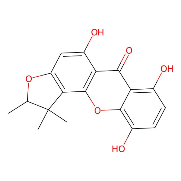 2D Structure of (2S)-5,7,10-trihydroxy-1,1,2-trimethyl-2H-furo[2,3-c]xanthen-6-one