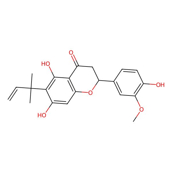 2D Structure of (2S)-5,7,4'-Trihydroxy-3'-methoxy-6-(1,1-dimethylallyl)flavanone