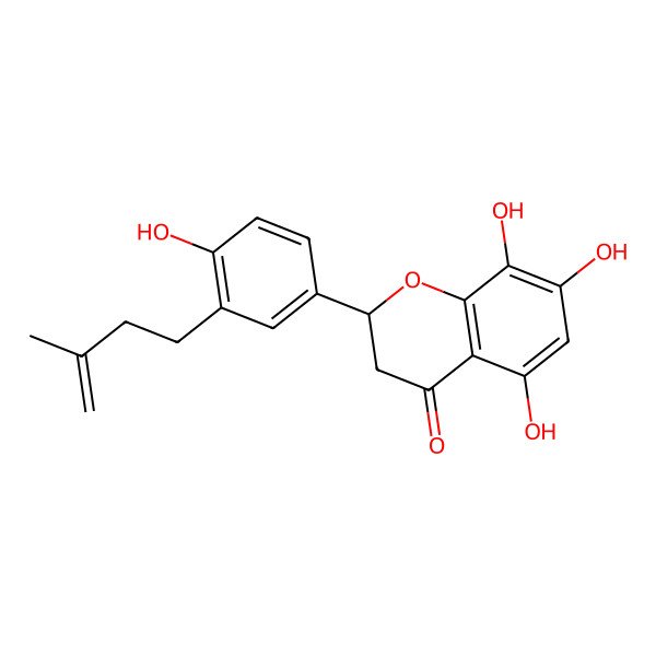 2D Structure of (2S)-5,7,8-trihydroxy-2-[4-hydroxy-3-(3-methylbut-3-enyl)phenyl]-2,3-dihydrochromen-4-one