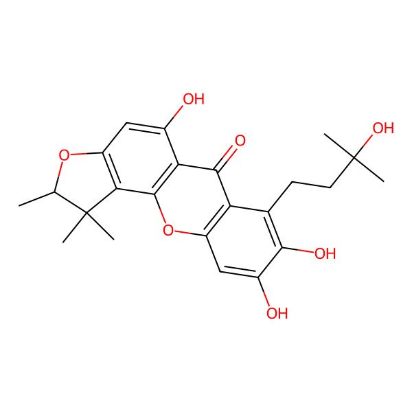 2D Structure of (2S)-5,8,9-trihydroxy-7-(3-hydroxy-3-methylbutyl)-1,1,2-trimethyl-2H-furo[2,3-c]xanthen-6-one