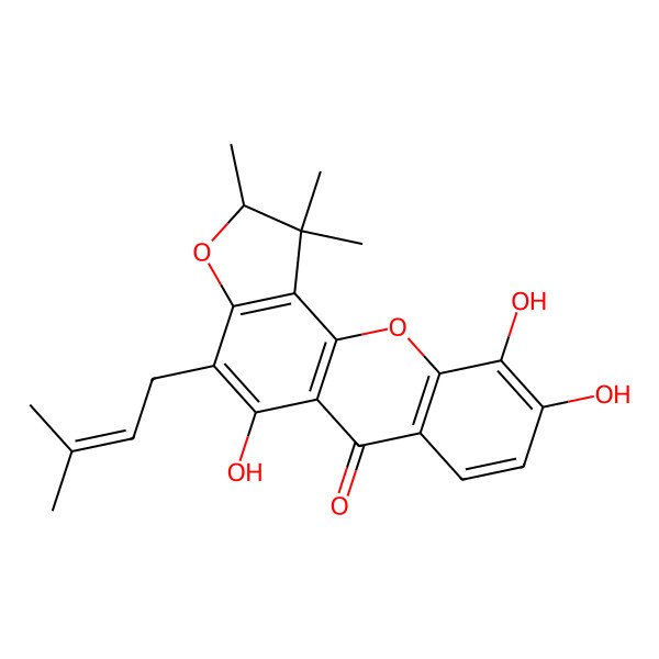 2D Structure of (2S)-5,9,10-trihydroxy-1,1,2-trimethyl-4-(3-methylbut-2-enyl)-2H-furo[2,3-c]xanthen-6-one