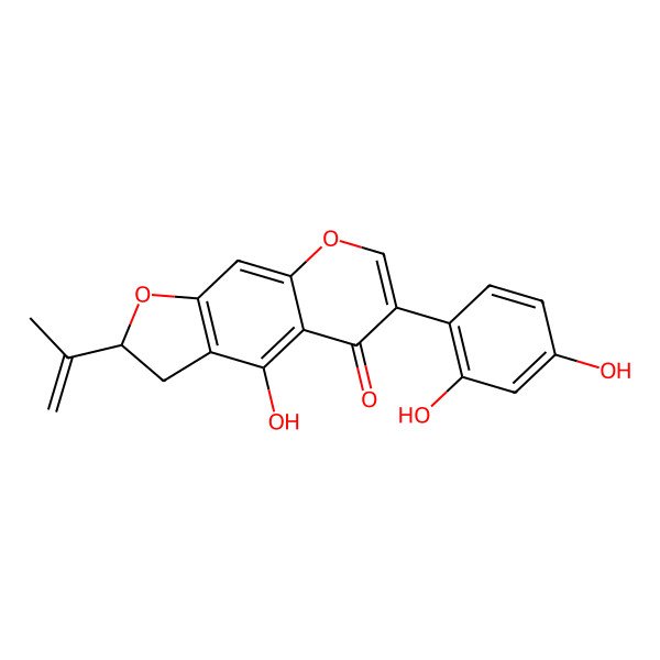 2D Structure of (2S)-6-(2,4-dihydroxyphenyl)-4-hydroxy-2-prop-1-en-2-yl-2,3-dihydrofuro[3,2-g]chromen-5-one