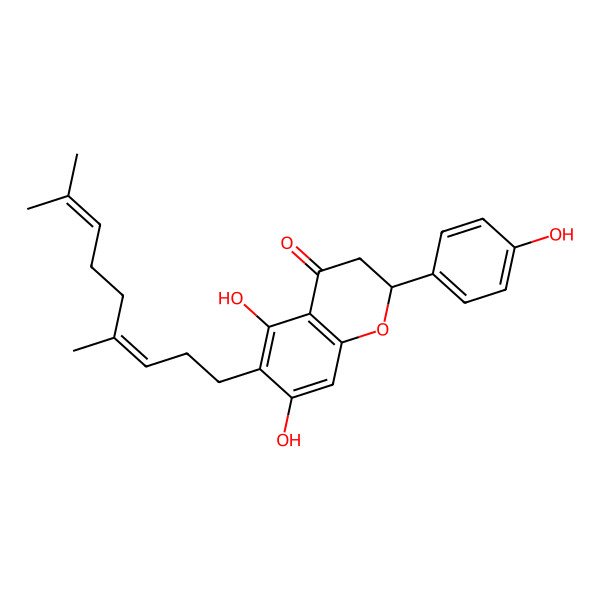 2D Structure of (2S)-6-[(3E)-4,8-dimethylnona-3,7-dienyl]-5,7-dihydroxy-2-(4-hydroxyphenyl)-2,3-dihydrochromen-4-one