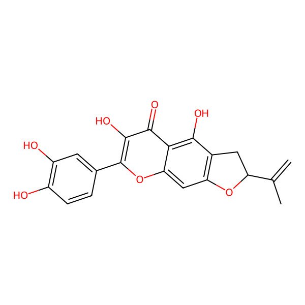 2D Structure of (2S)-7-(3,4-dihydroxyphenyl)-4,6-dihydroxy-2-prop-1-en-2-yl-2,3-dihydrofuro[3,2-g]chromen-5-one