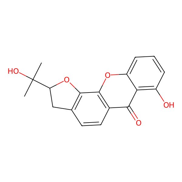 2D Structure of (2S)-7-hydroxy-2-(2-hydroxypropan-2-yl)-2,3-dihydrofuro[3,2-c]xanthen-6-one
