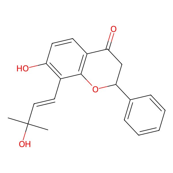 2D Structure of (2S)-7-hydroxy-8-[(Z)-3-hydroxy-3-methylbut-1-enyl]-2-phenyl-2,3-dihydrochromen-4-one