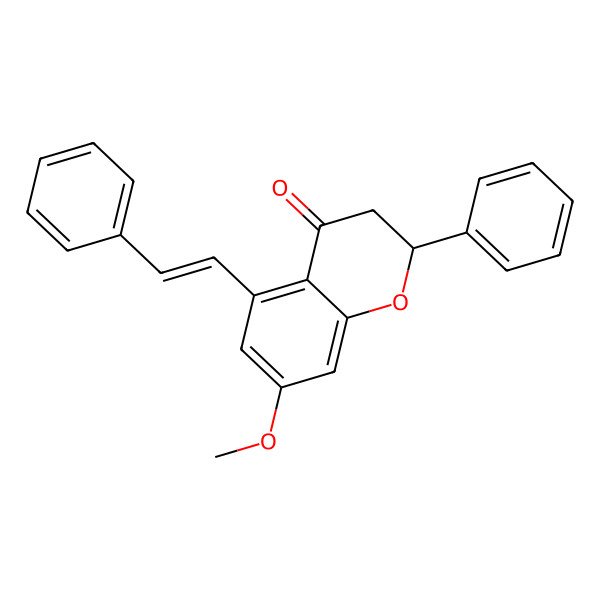2D Structure of (2S)-7-methoxy-2-phenyl-5-[(E)-2-phenylethenyl]-2,3-dihydrochromen-4-one
