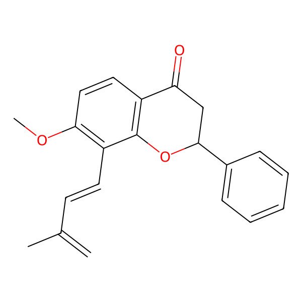 2D Structure of (2S)-7-methoxy-8-[(1E)-3-methylbuta-1,3-dienyl]-2-phenyl-2,3-dihydrochromen-4-one