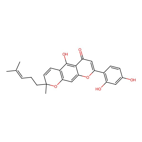 2D Structure of (2S)-8-(2,4-dihydroxyphenyl)-5-hydroxy-2-methyl-2-(4-methylpent-3-enyl)pyrano[3,2-g]chromen-6-one