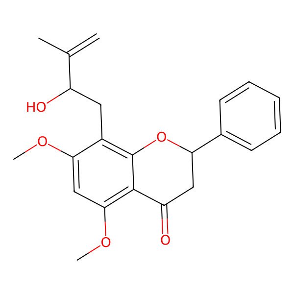 2D Structure of (2S)-8-[(2S)-2-hydroxy-3-methylbut-3-enyl]-5,7-dimethoxy-2-phenyl-2,3-dihydrochromen-4-one