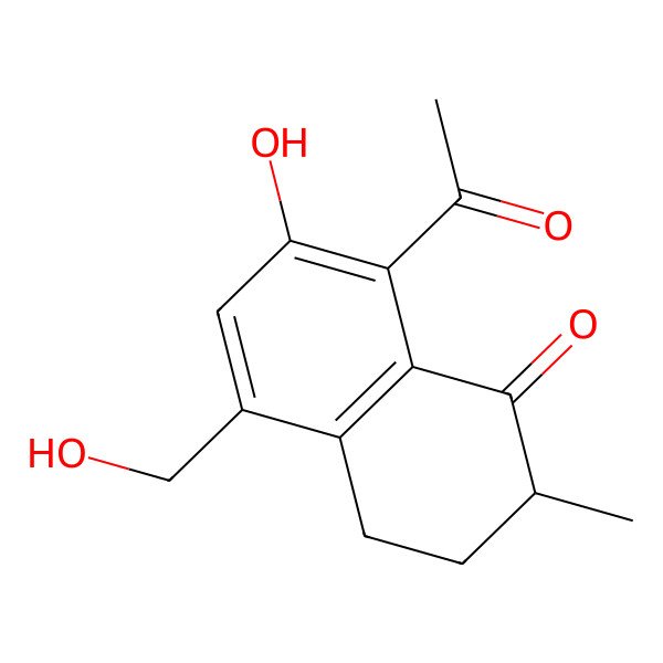 2D Structure of (2S)-8-acetyl-7-hydroxy-5-(hydroxymethyl)-2-methyl-3,4-dihydro-2H-naphthalen-1-one