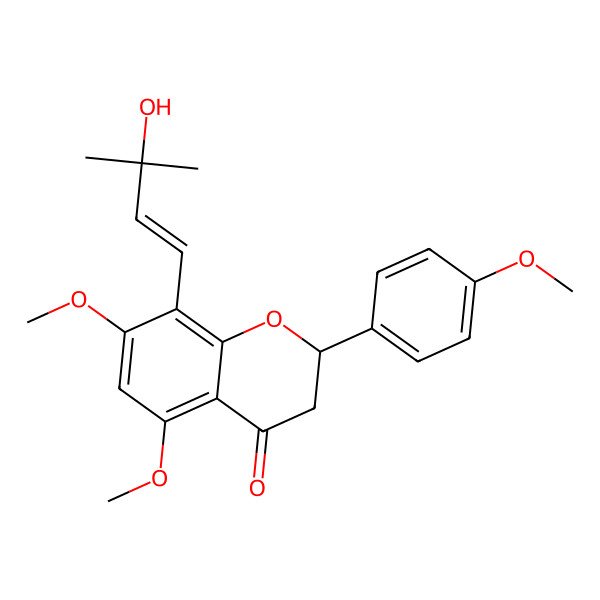 2D Structure of (2S)-8-[(E)-3-hydroxy-3-methylbut-1-enyl]-5,7-dimethoxy-2-(4-methoxyphenyl)-2,3-dihydrochromen-4-one