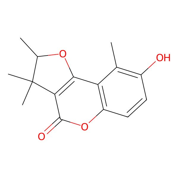 2D Structure of (2S)-8-hydroxy-2,3,3,9-tetramethyl-2H-furo[3,2-c]chromen-4-one