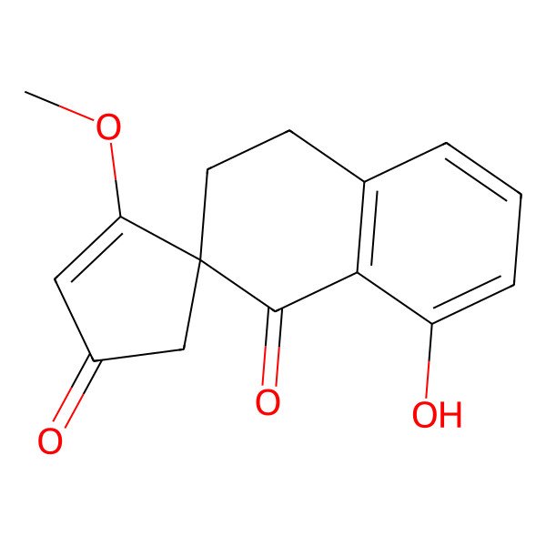 2D Structure of (2S)-8-hydroxy-3'-methoxyspiro[3,4-dihydronaphthalene-2,4'-cyclopent-2-ene]-1,1'-dione