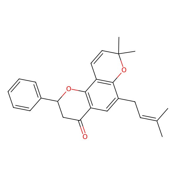 2D Structure of (2S)-8,8-dimethyl-6-(3-methylbut-2-enyl)-2-phenyl-2,3-dihydropyrano[2,3-h]chromen-4-one