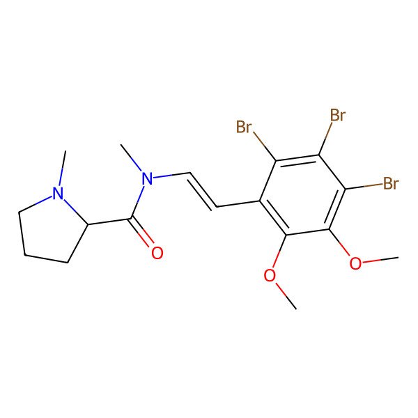 2D Structure of (2S)-N,1-dimethyl-N-[(E)-2-(2,3,4-tribromo-5,6-dimethoxyphenyl)ethenyl]pyrrolidine-2-carboxamide
