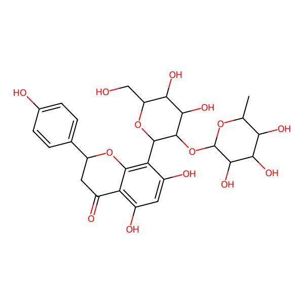 2D Structure of (2S)-Naringenin 8-C-alpha-L-rhamnopyranosyl-(1->2)-beta-D-glucopyranoside