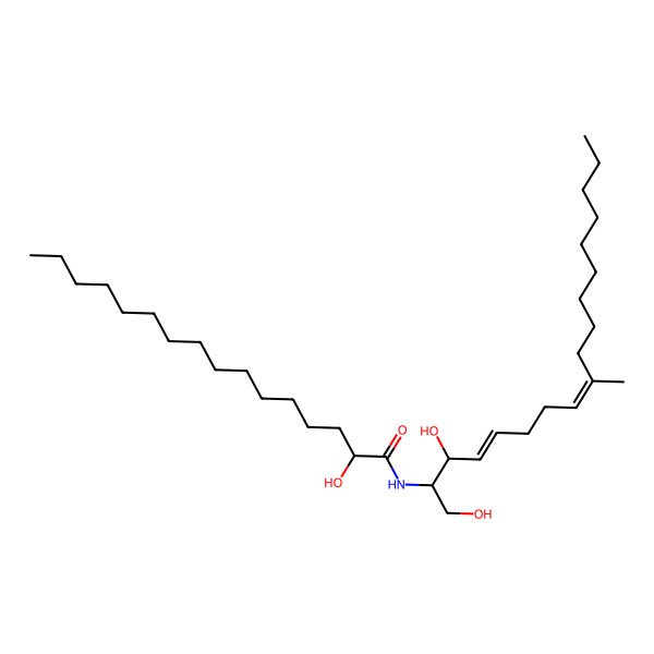 2D Structure of (2s,2'r,3r,4e,8e)-n-2'-Hydroxyhexadecanoyl-2-amino-9-methyl-4,8-octadecadiene-1,3-diol