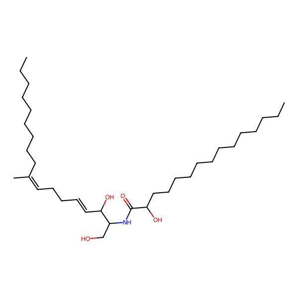 2D Structure of (2R)-N-[(2S,3R,4E,8E)-1,3-dihydroxy-9-methyloctadeca-4,8-dien-2-yl]-2-hydroxypentadecanamide