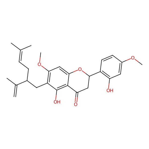 2D Structure of (2S,2''S)-6-lavandulyl-7,4'-dimethoxy-5,2'-dihydroxylflavanone