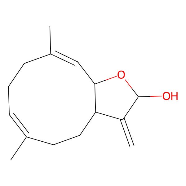 2D Structure of (2S,3aS,6Z,10Z,11aR)-6,10-dimethyl-3-methylidene-3a,4,5,8,9,11a-hexahydrocyclodeca[b]furan-2-ol