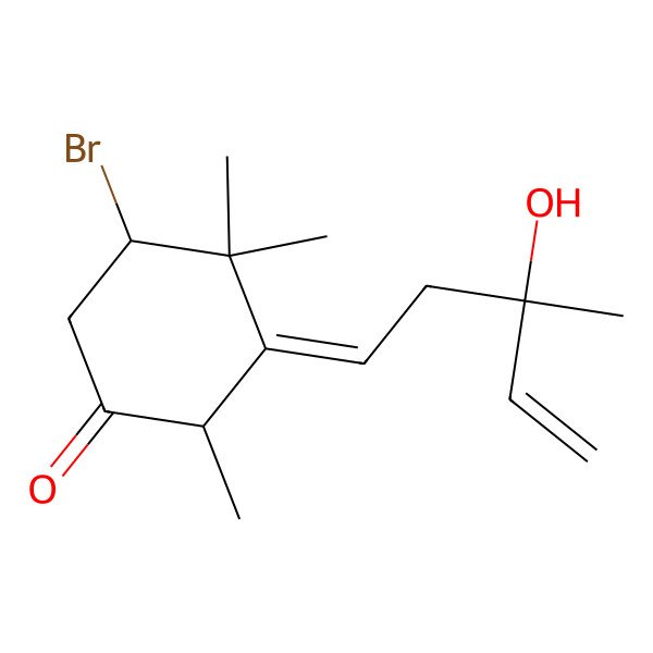 2D Structure of (2S,3E,5S)-5-bromo-3-[(3S)-3-hydroxy-3-methylpent-4-enylidene]-2,4,4-trimethylcyclohexan-1-one