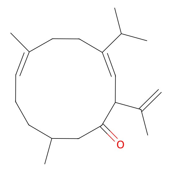 2D Structure of (2S,3E,7E,11S)-7,11-dimethyl-4-propan-2-yl-2-prop-1-en-2-ylcyclododeca-3,7-dien-1-one