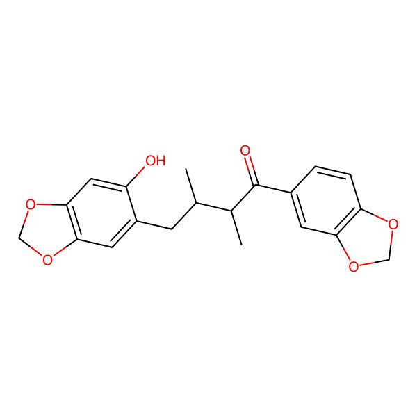2D Structure of (2S,3R)-1-(1,3-benzodioxol-5-yl)-4-(6-hydroxy-1,3-benzodioxol-5-yl)-2,3-dimethylbutan-1-one