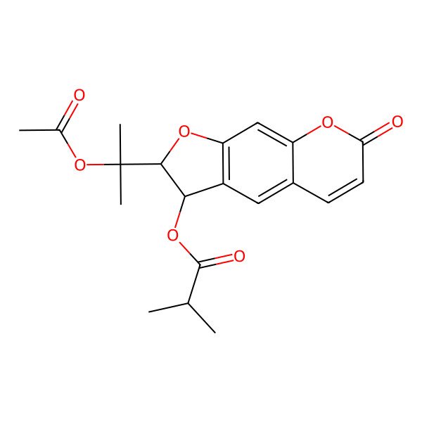 2D Structure of [(2S,3R)-2-(2-acetyloxypropan-2-yl)-7-oxo-2,3-dihydrofuro[3,2-g]chromen-3-yl] 2-methylpropanoate