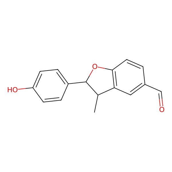 2D Structure of (2S,3R)-2-(4-hydroxyphenyl)-3-methyl-2,3-dihydro-1-benzofuran-5-carbaldehyde