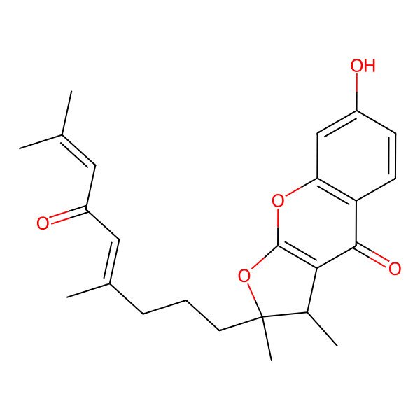 2D Structure of (2S,3R)-2-(4,8-dimethyl-6-oxonona-4,7-dienyl)-7-hydroxy-2,3-dimethyl-3H-furo[2,3-b]chromen-4-one
