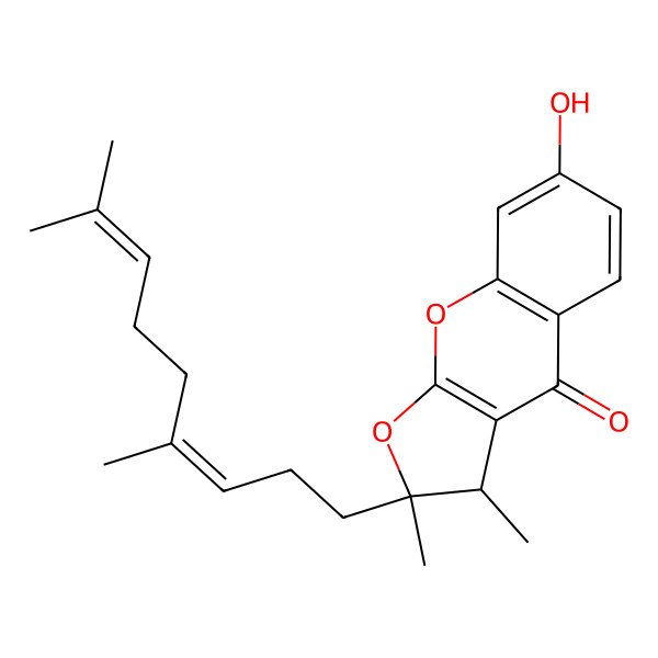 2D Structure of (2S,3R)-2-(4,8-dimethylnona-3,7-dienyl)-7-hydroxy-2,3-dimethyl-3H-furo[2,3-b]chromen-4-one