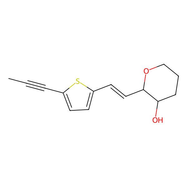 2D Structure of (2S,3R)-2-[(E)-2-(5-prop-1-ynylthiophen-2-yl)ethenyl]oxan-3-ol