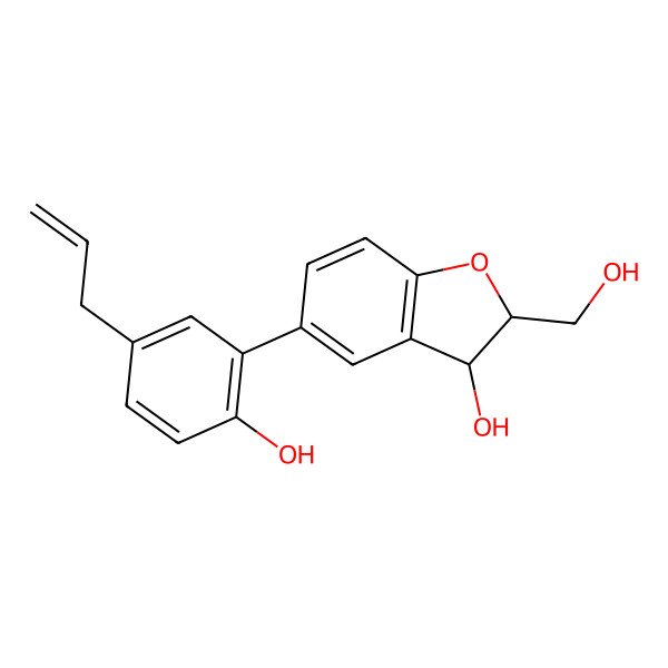 2D Structure of (2S,3R)-2-(hydroxymethyl)-5-(2-hydroxy-5-prop-2-enylphenyl)-2,3-dihydro-1-benzofuran-3-ol