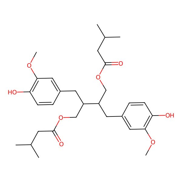 2D Structure of [(2S,3R)-2,3-bis[(4-hydroxy-3-methoxyphenyl)methyl]-4-(3-methylbutanoyloxy)butyl] 3-methylbutanoate