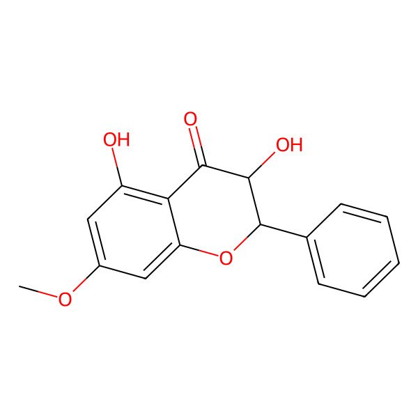 2D Structure of (2S,3R)-3,5-dihydroxy-7-methoxy-2-phenyl-2,3-dihydrochromen-4-one