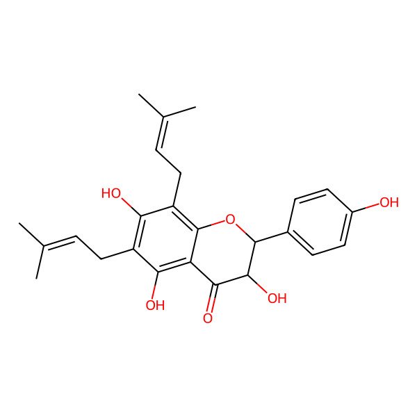 2D Structure of (2S,3R)-3,5,7-trihydroxy-2-(4-hydroxyphenyl)-6,8-bis(3-methylbut-2-enyl)-2,3-dihydrochromen-4-one