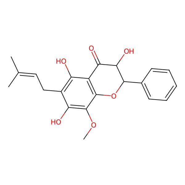 2D Structure of (2S,3R)-3,5,7-trihydroxy-8-methoxy-6-(3-methylbut-2-enyl)-2-phenyl-2,3-dihydrochromen-4-one
