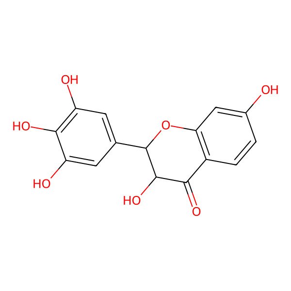 2D Structure of (2S,3R)-3,7-dihydroxy-2-(3,4,5-trihydroxyphenyl)-2,3-dihydrochromen-4-one