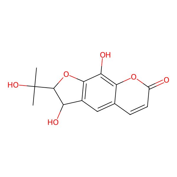 2D Structure of (2S,3R)-3,9-dihydroxy-2-(2-hydroxypropan-2-yl)-2,3-dihydrofuro[3,2-g]chromen-7-one