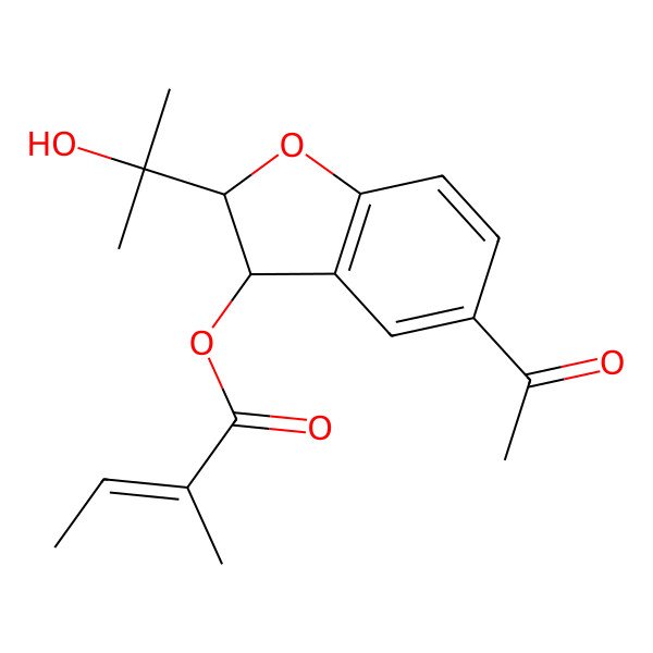 2D Structure of [(2S,3R)-5-acetyl-2-(2-hydroxypropan-2-yl)-2,3-dihydro-1-benzofuran-3-yl] (E)-2-methylbut-2-enoate
