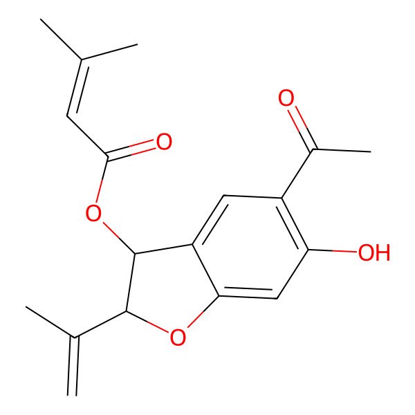 2D Structure of [(2S,3R)-5-acetyl-6-hydroxy-2-prop-1-en-2-yl-2,3-dihydro-1-benzofuran-3-yl] 3-methylbut-2-enoate